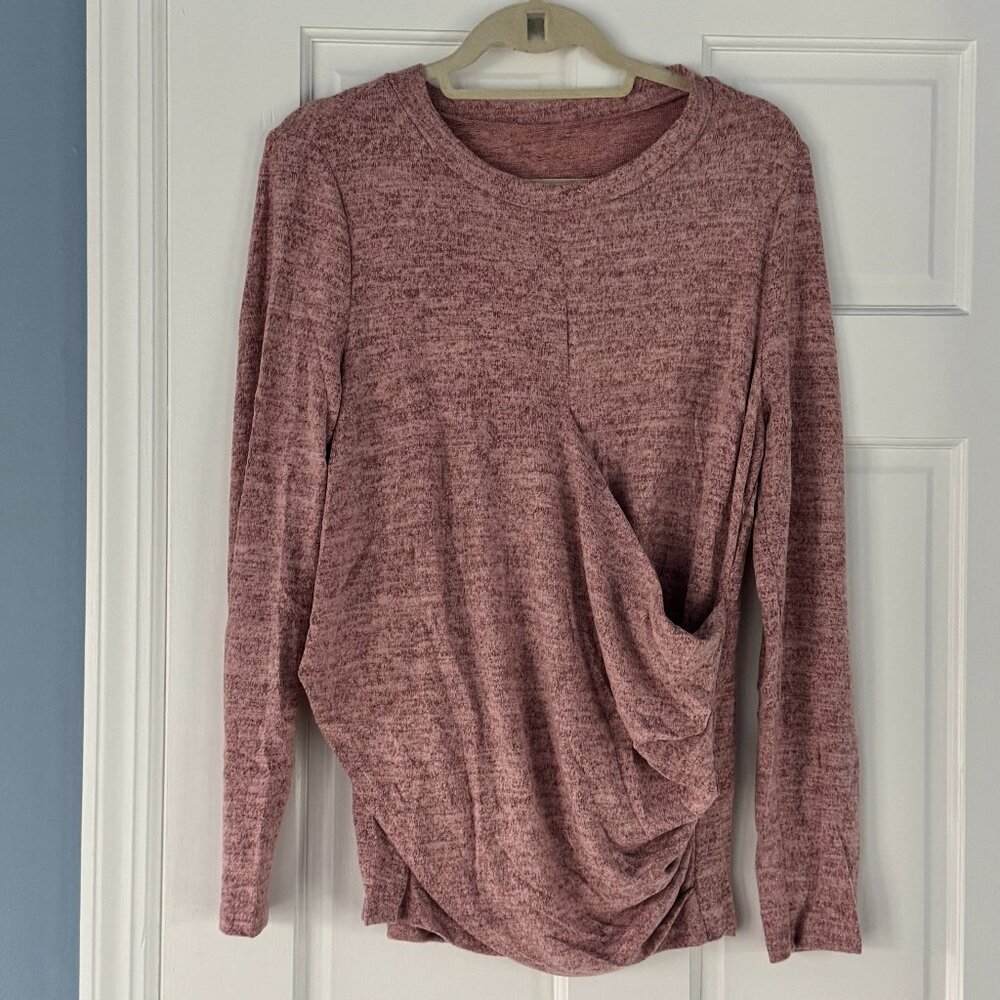 SHEIN LUNE Pink Two Tone Cross Hem Long Sleeve Top Size M Ruched Twist Front